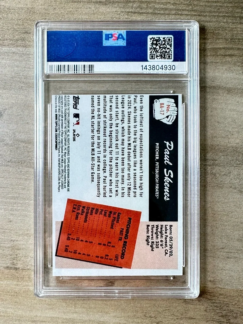 Paul Skenes 2024 Topps Anime #BA-17 Gem Mint 10 Novelty Baseball Card. Pirates.